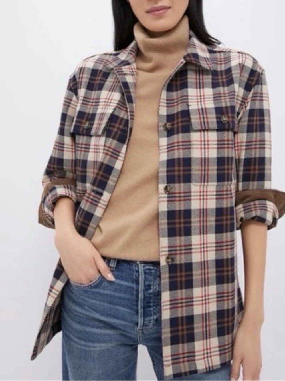 Tuckernuck Women Platt Ranch Cream Plaid Button Jacket Shirt Shacket XS NEW